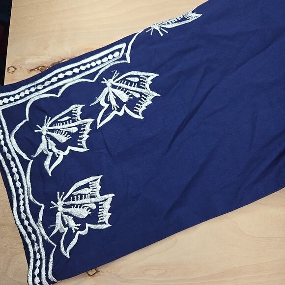 Macelli Embroidered Tunic Shirt Womens L Navy/White Boho Casual India Butterfly - Picture 4 of 11